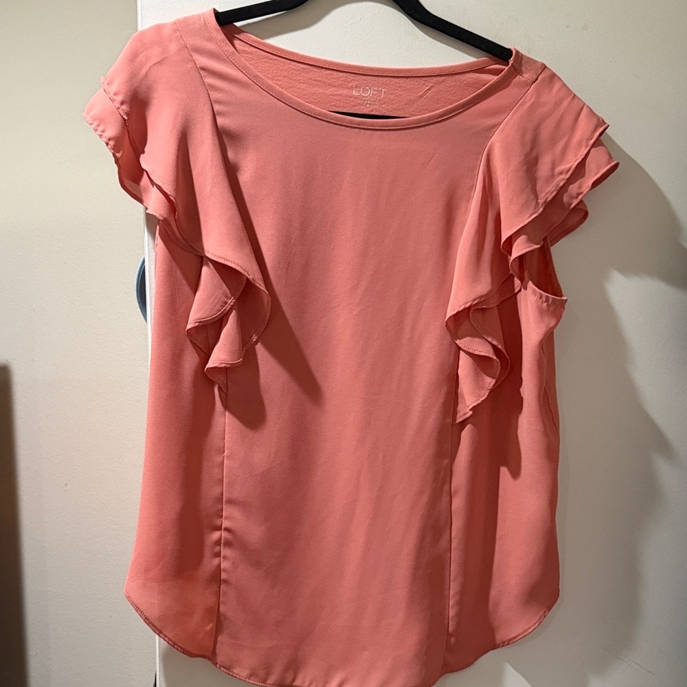 LOFT Coral Ruffle Sleeve Blouse